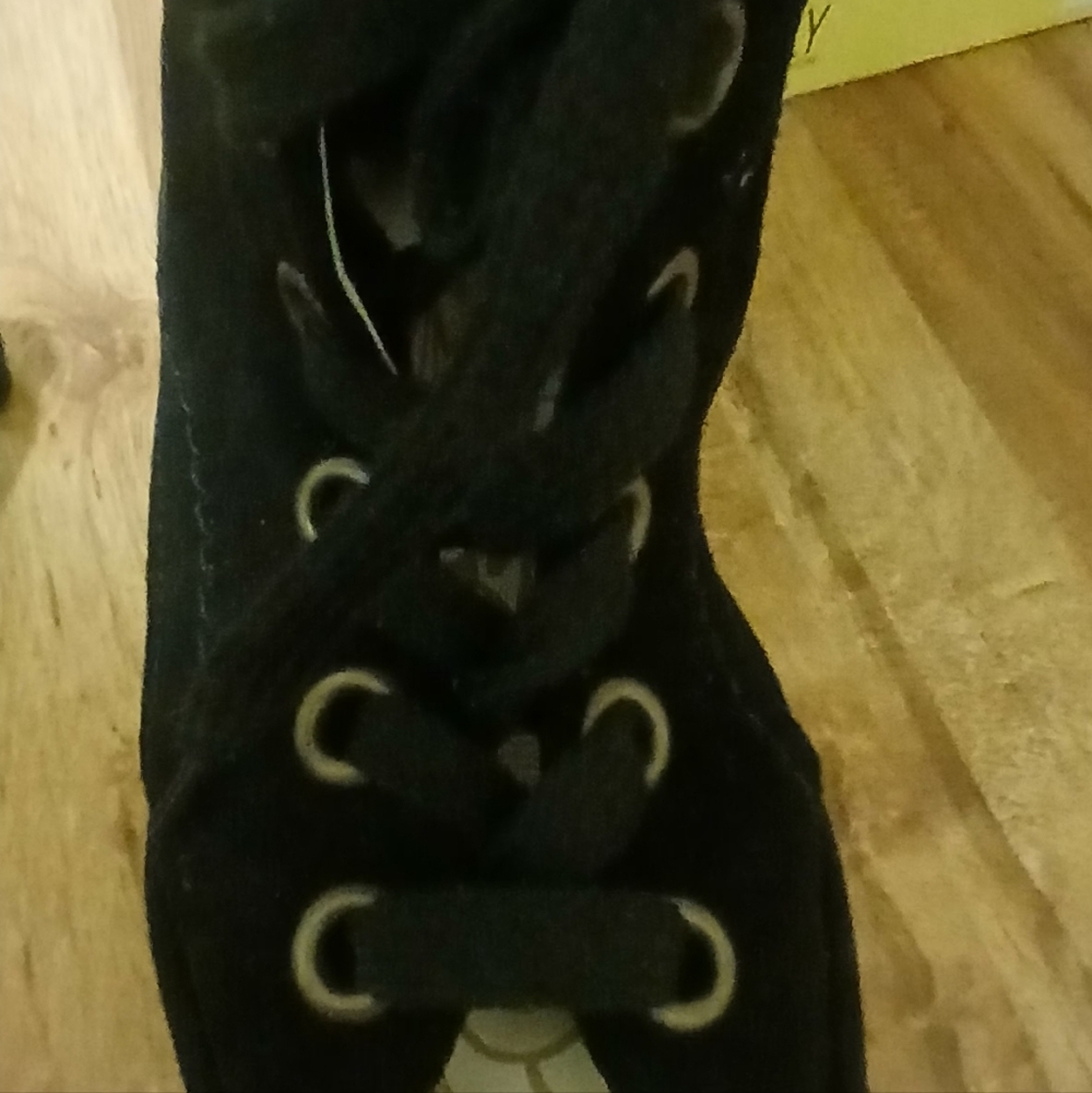 Fly London Suede Wedge Ankle Boots Lace Up Black Comfortable Size 38. NEW W/Box - Picture 4 of 8